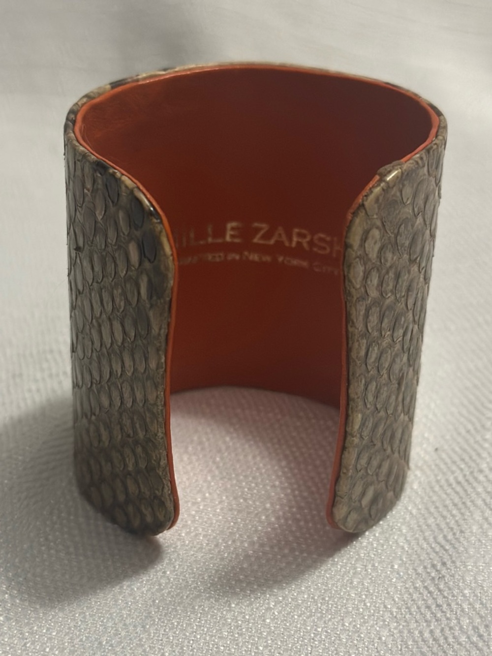 Camille Zarsky Leather Cuff Bracelet Wide Textured Python Statement - Picture 3 of 4